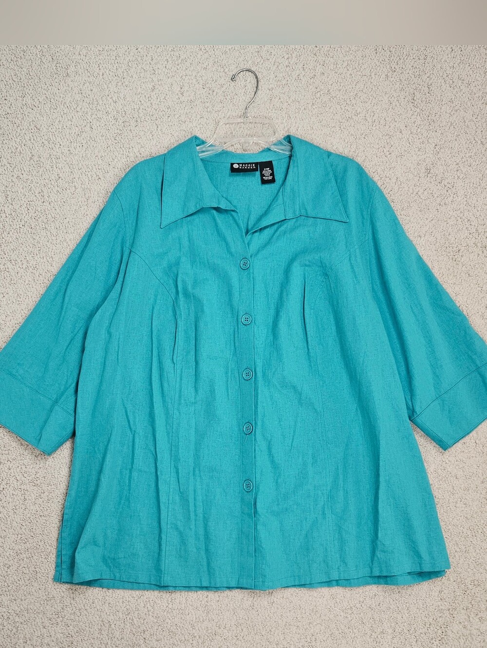 Maggie Barnes Linen Blend Blouse Button Up Blue 3/4 Sleeve Breathable Womens 24